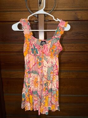 Angie Pink Floral Mini Dress with Yellow & Teal Accents